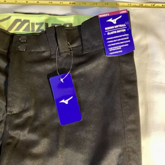Mizuno Softball Women's L MVP Pro Black Pants Elastic Bottom Reinforced Knee - Picture 6 of 9